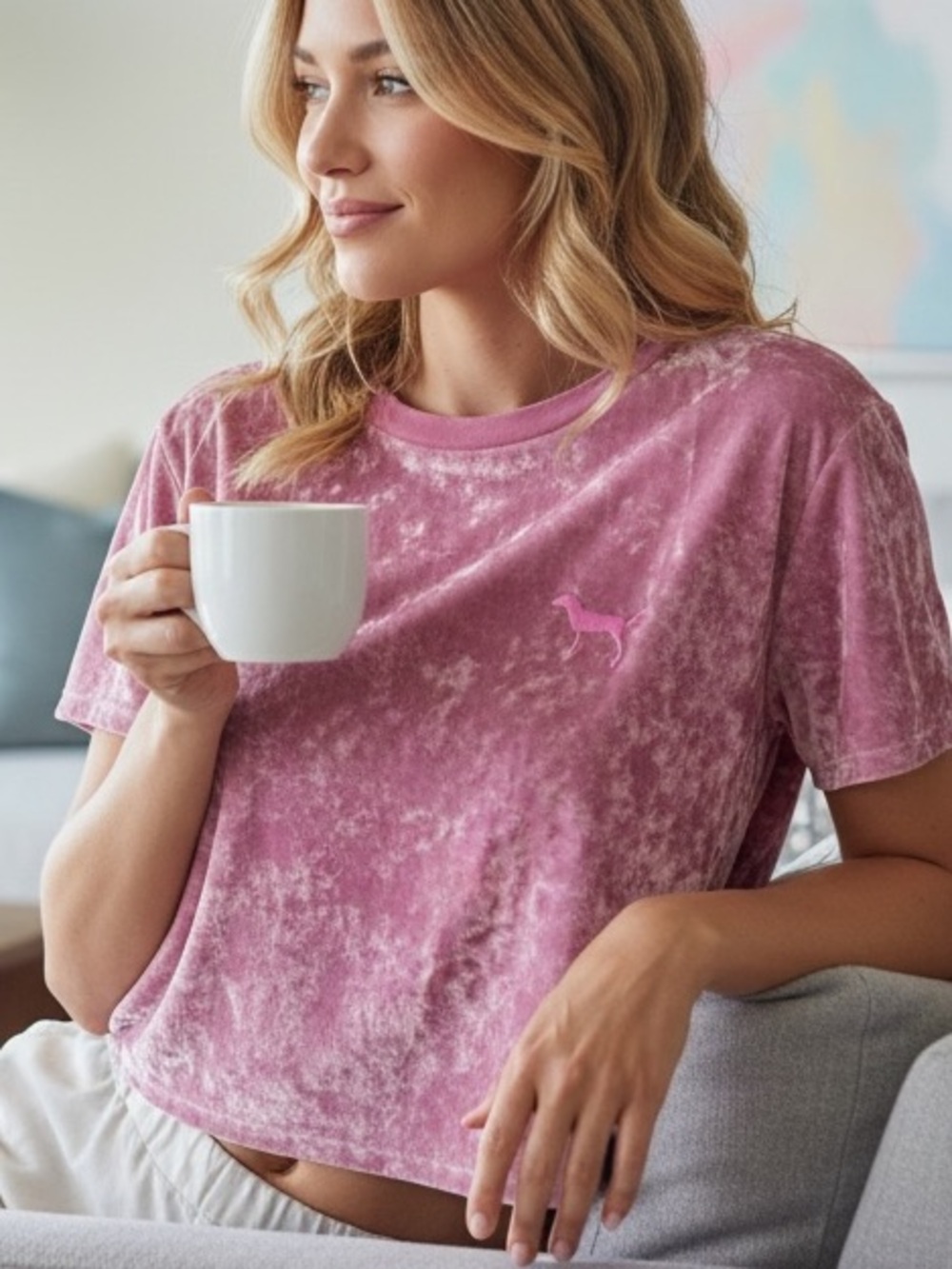 Victoria’s Secret PINK Crushed Velvet Tee Rose Pink L